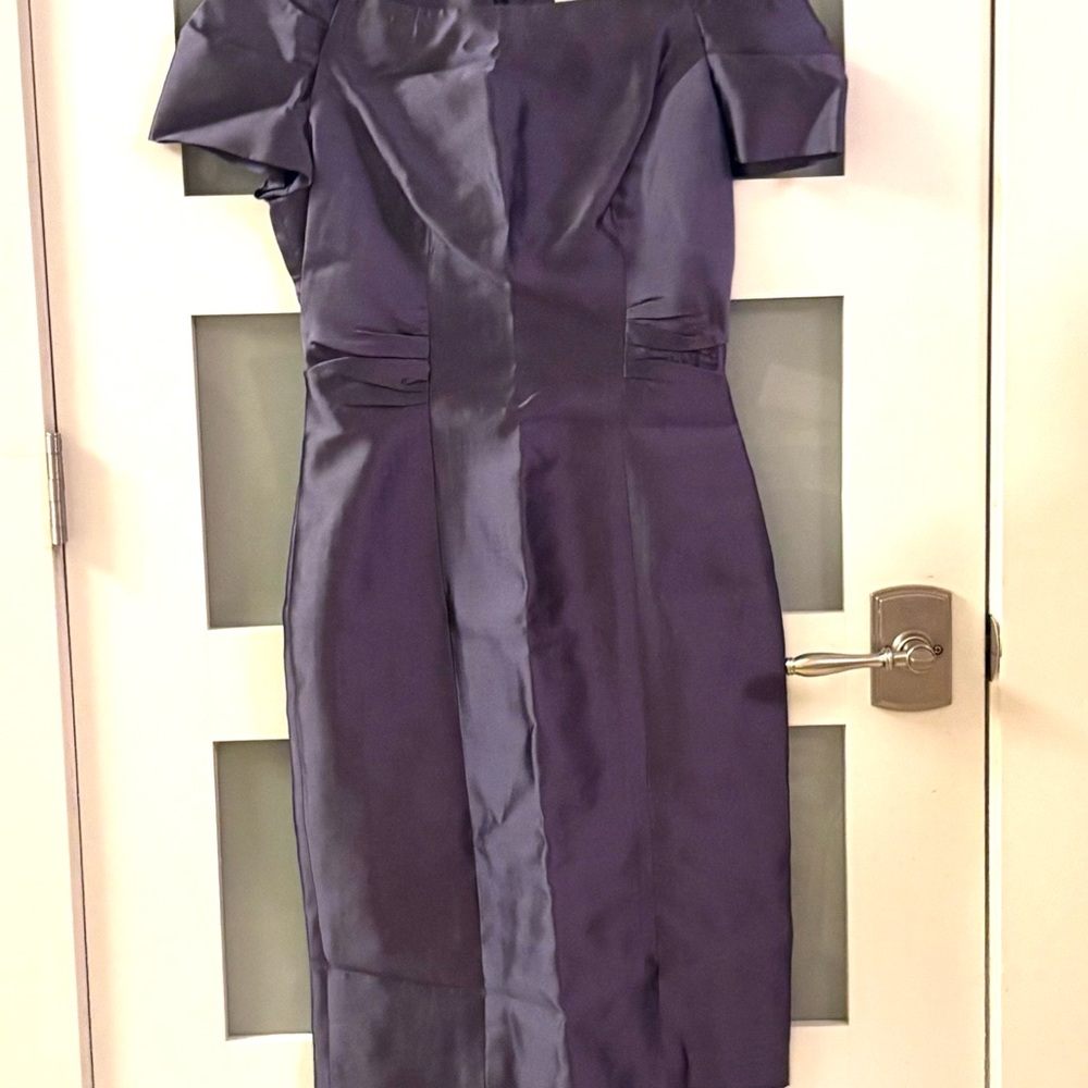 Satin Midi Sheath Dress in Deep Purple